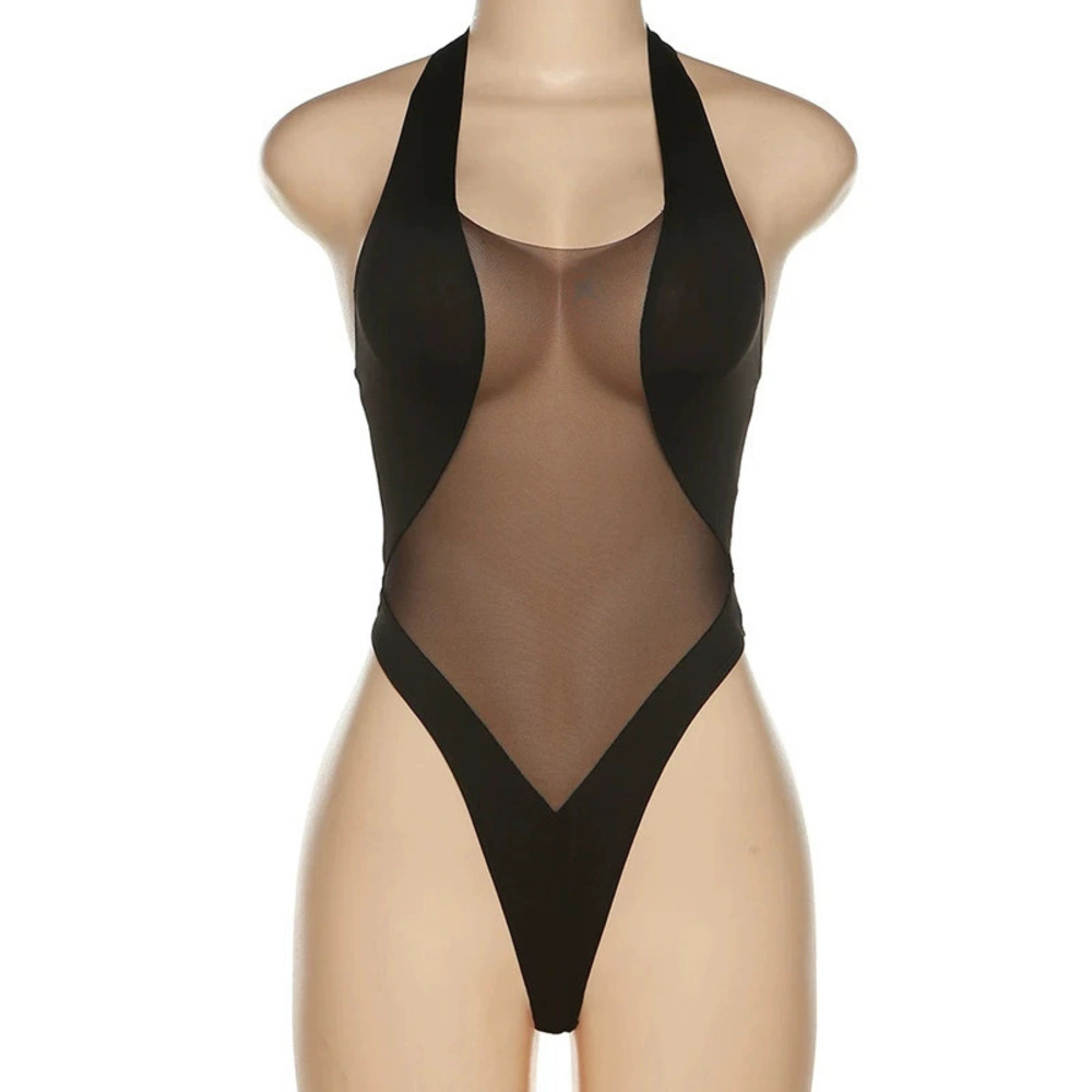 H&M New Womens Summer Stretch Mesh Cutout One Piece Swimsuit Halter Backless